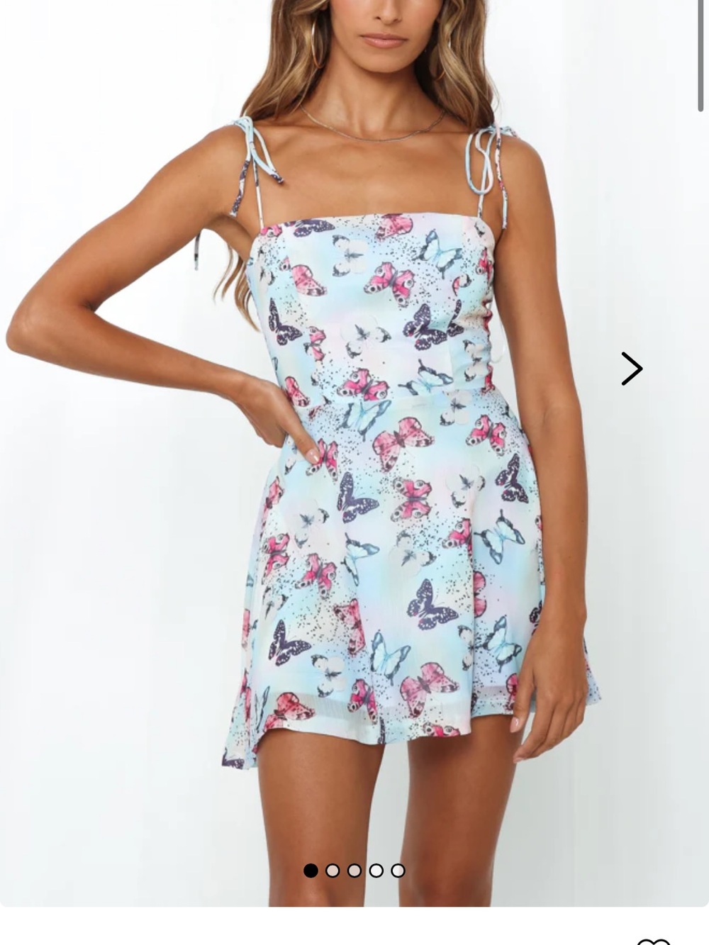 Hello Molly Light Blue Butterfly Print Tie-Strap Mini Dress